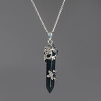Black Tourmaline Point in Sterling Silver Pendant // 18" Sterling Silver Chain