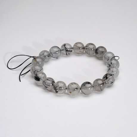 Tourmaline in Quartz Beaded Elastic Bracelet // 10mm