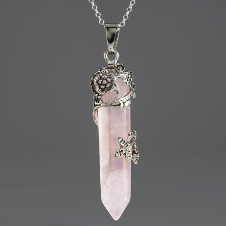 Rose Quartz Point in Sterling Silver Pendant // 18" Sterling Silver Chain