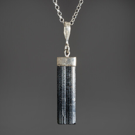Black Tourmaline Pendant (3-5 grams) // 18" Sterling Silver Chain