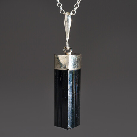 Black Tourmaline Pendant (6-9 grams) // 18" Sterling Silver Chain