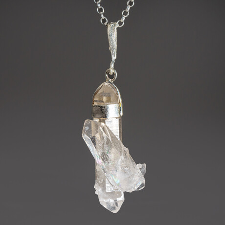 Double Terminated Clear Quartz Crystal Pendant // 18" Sterling Silver Chain