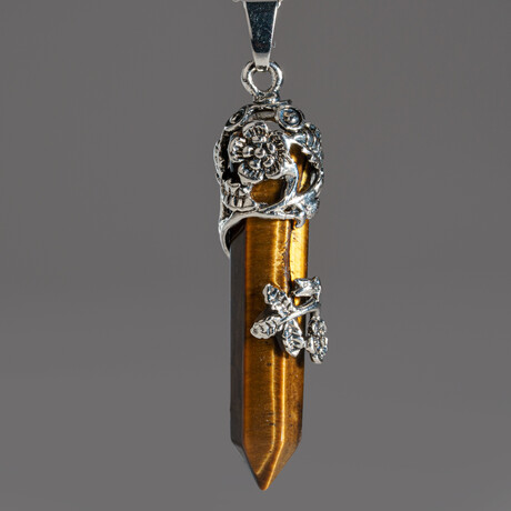 Tiger's Eye Point in Sterling Silver Pendant // 18" Sterling Silver Chain