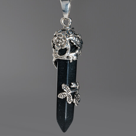 Black Tourmaline Point in Sterling Silver Pendant // 18" Sterling Silver Chain