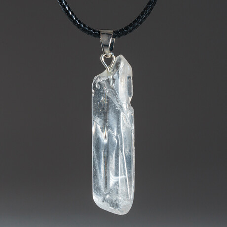 Clear Quartz Crystal Pendant on Black Cord