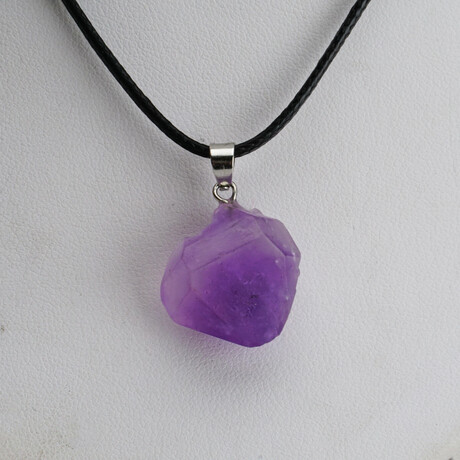 Chevron Amethyst Heart Pendant on Black Cord
