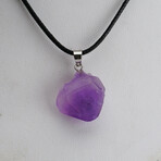 Chevron Amethyst Heart Pendant on Black Cord