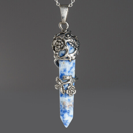 Blue Quartz Point in Sterling Silver Pendant // 18" Sterling Silver Chain