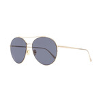Unisex Cleo Round Metal Sunglasses // Shiny Rose Gold + Blue