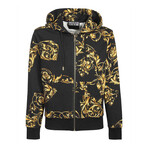 Zip-Up Hoodie With Pattern // Black + Gold (Euro: 46)
