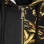 Zip-Up Hoodie With Pattern // Black + Gold (Euro: 46)