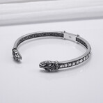 Jormungandr + Elder Futhark Runes Cuff Bracelet // Silver