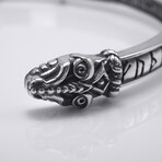 Jormungandr + Elder Futhark Runes Cuff Bracelet // Silver