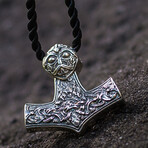 Ornate Thor's Hammer Mjolnir Pendant // Silver