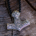 Ornate Thor's Hammer Mjolnir Pendant // Silver