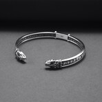 Jormungandr + Elder Futhark Runes Cuff Bracelet // Silver