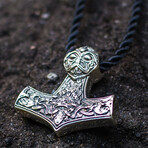 Ornate Thor's Hammer Mjolnir Pendant // Silver