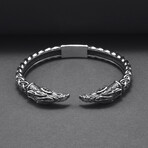 Norse Ornament Raven Heads Cuff Bracelet // Silver