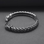 Norse Ornament Raven Heads Cuff Bracelet // Silver