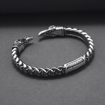 Norse Ornament Raven Heads Cuff Bracelet // Silver