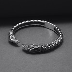 Norse Ornament Raven Heads Cuff Bracelet // Silver