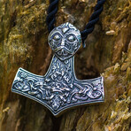 Ornate Thor's Hammer Mjolnir Pendant // Silver