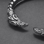 Norse Ornament Raven Heads Cuff Bracelet // Silver