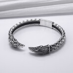 Norse Ornament Raven Heads Cuff Bracelet // Silver