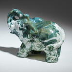 Genuine Hand Carved Moss Agate Elephant