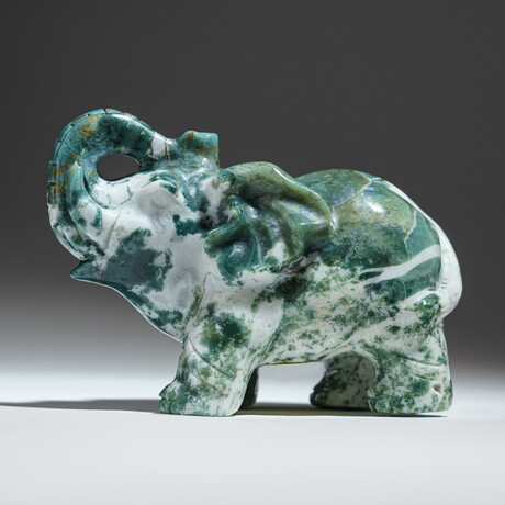 Genuine Hand Carved Moss Agate Elephant
