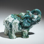 Genuine Hand Carved Moss Agate Elephant