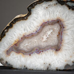 Genuine Polished Banded Agate Slice on Custom Wooden Stand
