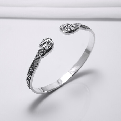 Sterling Silver Ravens Symbol Bracelet // Silver