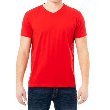 Basic V Neck T Shirts // Red (S)