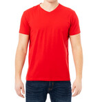 Basic V Neck T Shirts // Red (2XL)