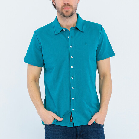 Evan Short Sleeve Button Up // Oil (S)