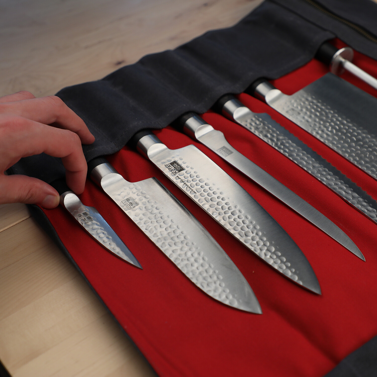 Knife RollUp Bag // Top Grain Leather + Waxed Canvas KOTAI Kitchen