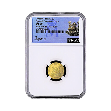 2022-M 1/10th Ounce Spanish Gold Doubloon // Iberian Lynx // Reverse Proof // NGC Certified MS70 1 of 1st 250 Struck