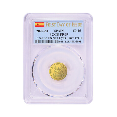 2022-M 1/10th Ounce Spanish Gold Doubloon // Iberian Lynx // Reverse Proof // PCGS Certified PR69 First Day of Issue