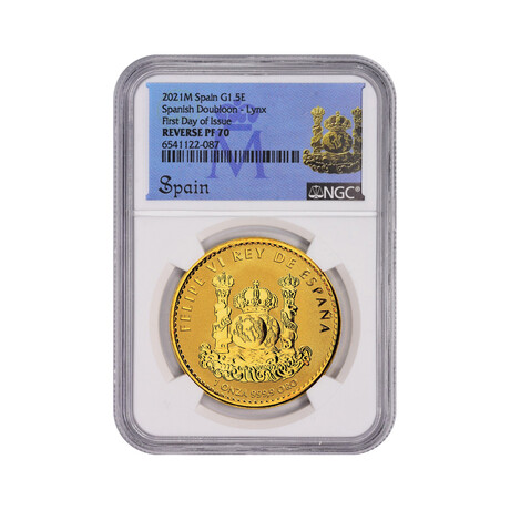 2021-M 1-Ounce Spanish Gold Doubloon // Iberian Lynx // Reverse Proof // NGC Certified PF70 First Day of Issue