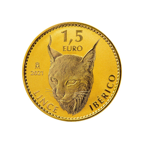 2021-M 1-Ounce Spanish Gold Doubloon // Iberian Lynx // Reverse Proof // Wood Display Box