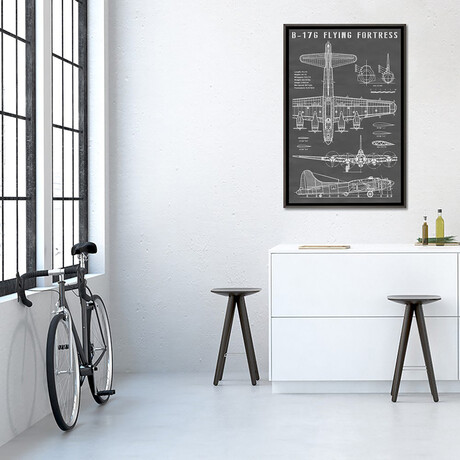 B-17 Vintage Bomber Airplane | Black by Action Blueprints (26"H x 18"W x 0.75"D)