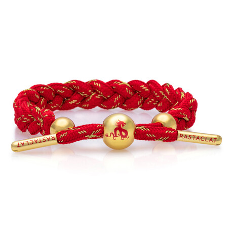 Year Of The Dragon  + Card Braided Bracelet // Red + Gold