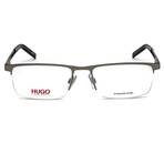 HUGO // Men's Rectangular Optical Frames // Semi-Matte Dark Ruthenium