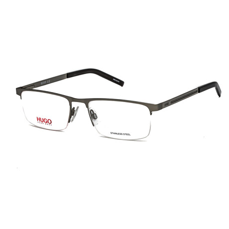 HUGO // Men's Rectangular Optical Frames // Semi-Matte Dark Ruthenium