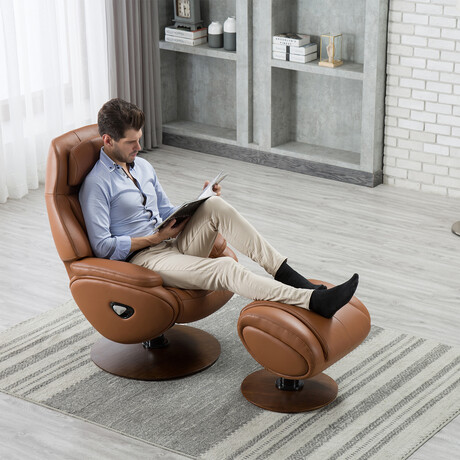 Marjon // Pedestal Recliner + Ottoman (Capri Tobacco)