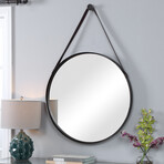 Leather Strap Round Mirror