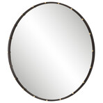 Round Metal Mirror with Antiqued Gold Accents