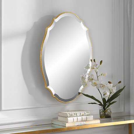 Beveled Mirror with Antiqued Gold Leaf Frame