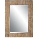 Natural Wood Framed Mirror with Chevron Pattern
